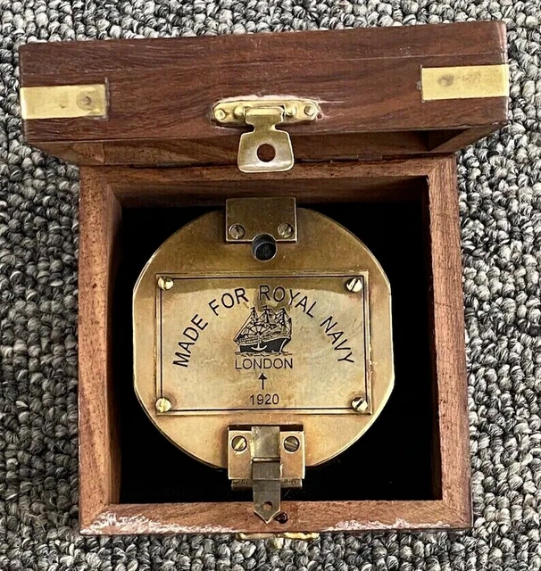 Royal Navy Brunton 1920 Compass Brass Mining Compasses W/ Wooden