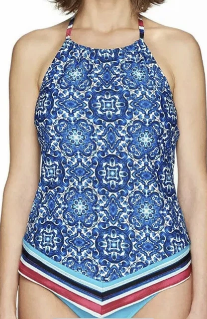 24th & Ocean High Neck Apron Halter Swimsuit Tankini Top S (C7)