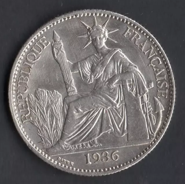 Qualite Monnaie De 50 Cents En Argent D'indochine De 1936 @ French Indochina !!