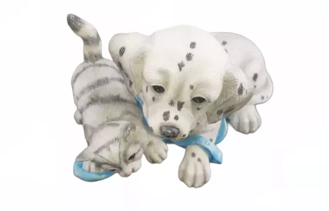 Dalmatian Puppy With Grey Cat Statue Ornament Figurine