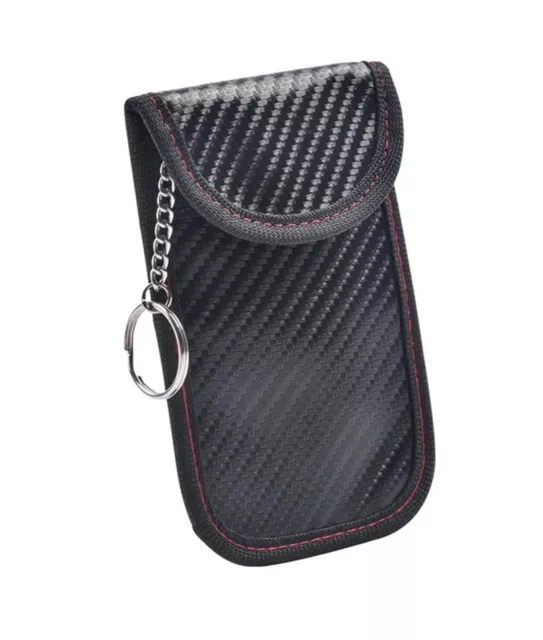 Auto Schlüssel Keyless Go Schutz RFID Funk Blocker Tasche Hülle Carbon Rot DE