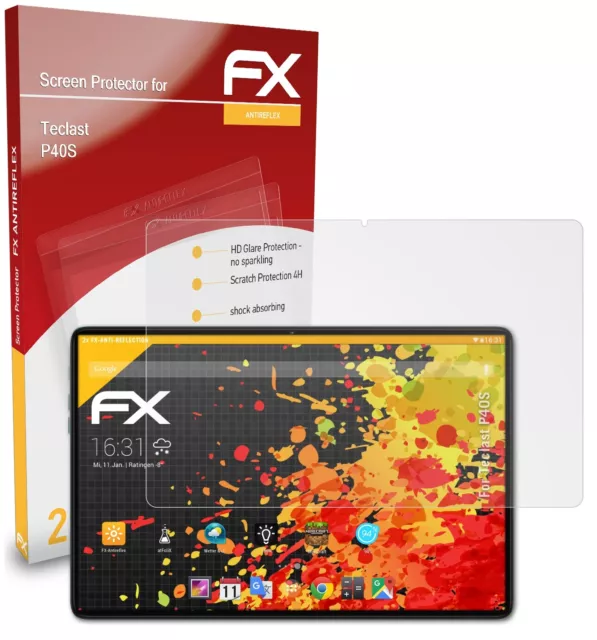 atFoliX 2x Panzerfolie für Teclast P40S Schutzfolie matt&stoßfest Folie