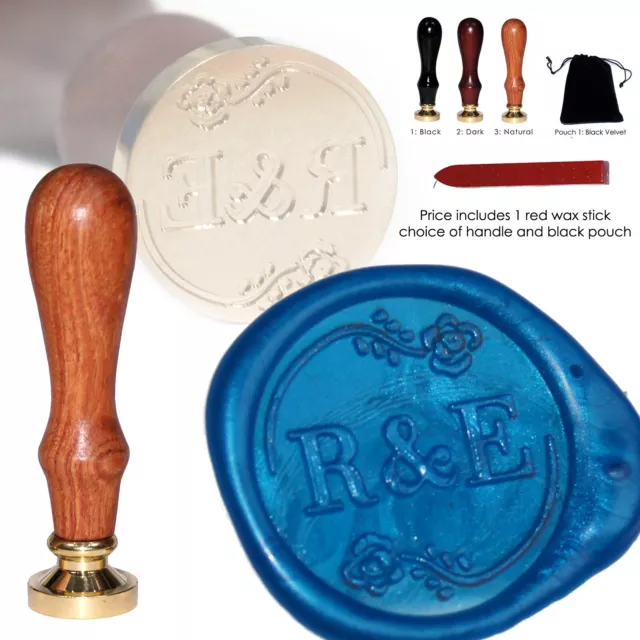 Personalised Wax Seal Stamp 22mm Rose Design Custom Engraved Wedding Invitations