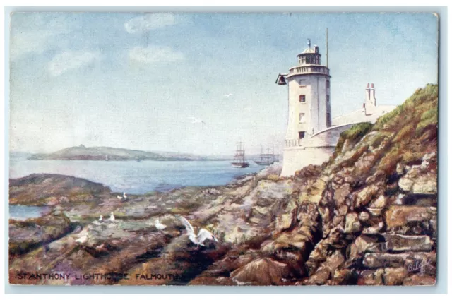 c1910 St. Anthony Lighthouse Falmouth Cornwall England Oilette Tuck Art Postcard