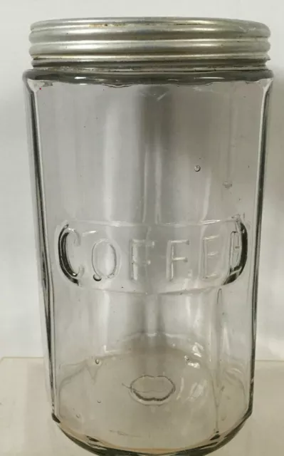Antique Original Hoosier Paneled Glass Coffee Canister Jar W Aluminum Lid 7"