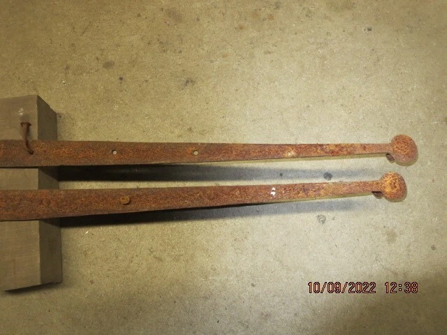 Antique Hand Forged Pair Iron Barn Door Strap Hinges 42 inch Long x 2 inch Pair 6