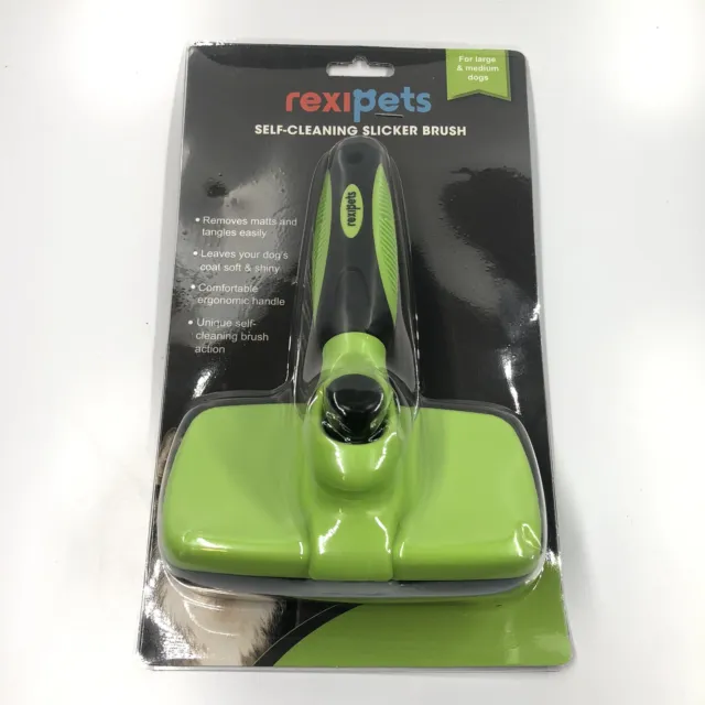 Rexipets Self Cleaning Slicker Brush- for Dogs, Cats & Pets-One Click Green