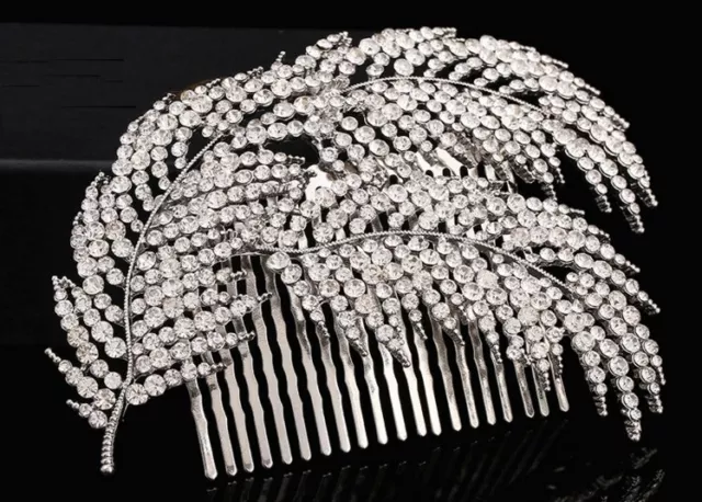 Elegant Bridal Wedding Hair Comb Three Rhinestone leaves Headpiece  Fascinator