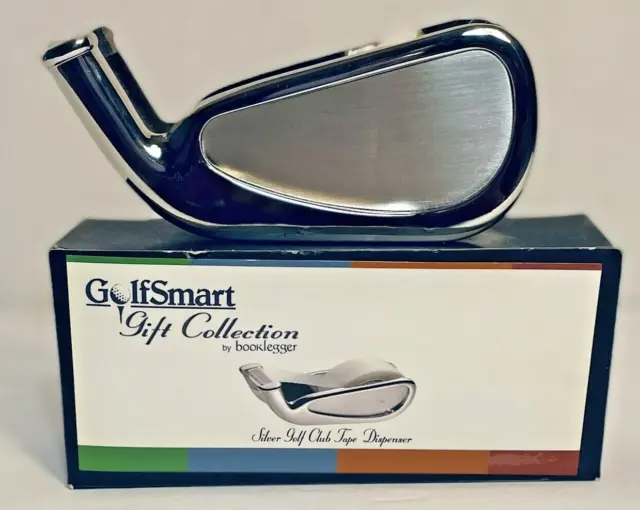 NEW VTG Golf Club Tape Dispenser 5" Silver Metal Office Decor Golfers Gift Boxed