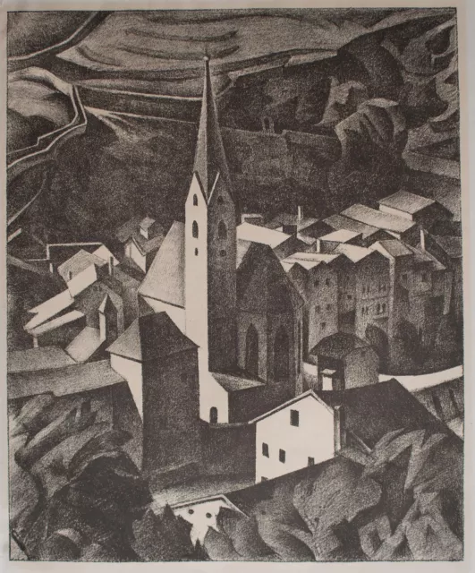 Alexander Kanoldt  Kirche Klausen Ansicht Neue Sachlichkeit  Lithografie 1922