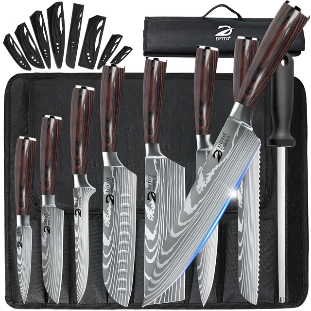 8Pcs Kitchen Knife Set Damascus Pattern Stainless Steel Chef Knives With Bag