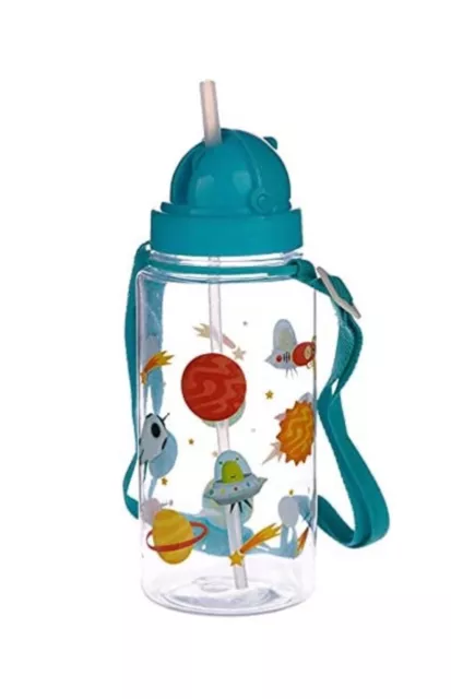 Puckator Kinder Wasserflasche mit Stroh 450ml - Space, mehrfarbig