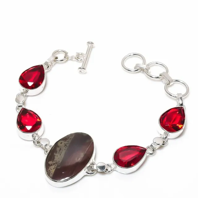 Dragon Jasper, Garnet Gemstone Handmade Silver Jewelry Bracelet 7-8"