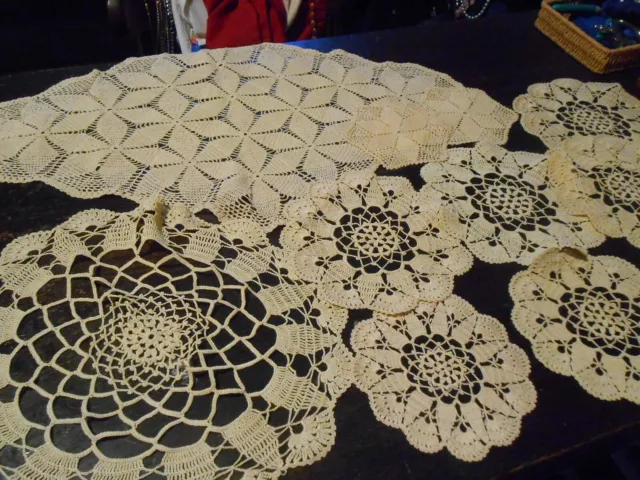 JOB LOT   2 SETS  VINTAGE HAND MADE CROCHET PALE YELLOW DOILLIES MATS x  11