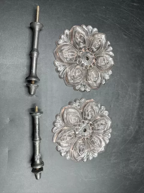 Set 2 Antique Victorian Pink Glass Curtain Tie Backs 4 1/2" With Hardware