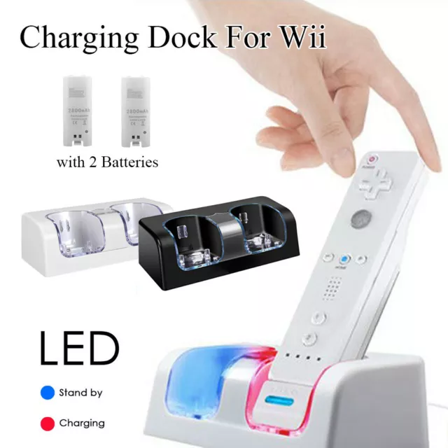 For Nintendo WII Remote Controller 2 Batteries + Charger Charging Dock Station