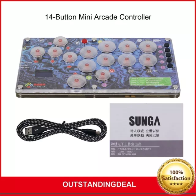 14-Button Mini Arcade Controller Fight Stick with Screen for Hitbox PC/PS4 os12