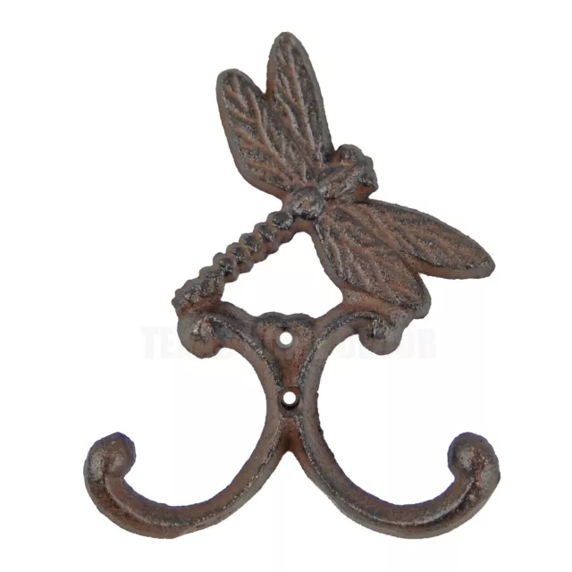 Dragonfly Double Wall Hook Cast Iron Key Towel Coat Hanger Rustic Antique Style