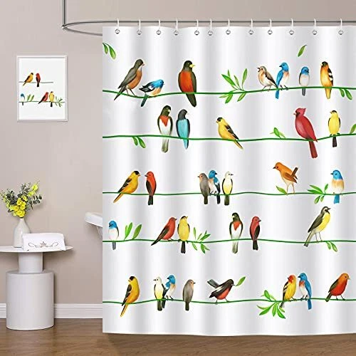 Colorful Bird Shower Curtain Birds on Tree Branch Decorative Bath Cu...