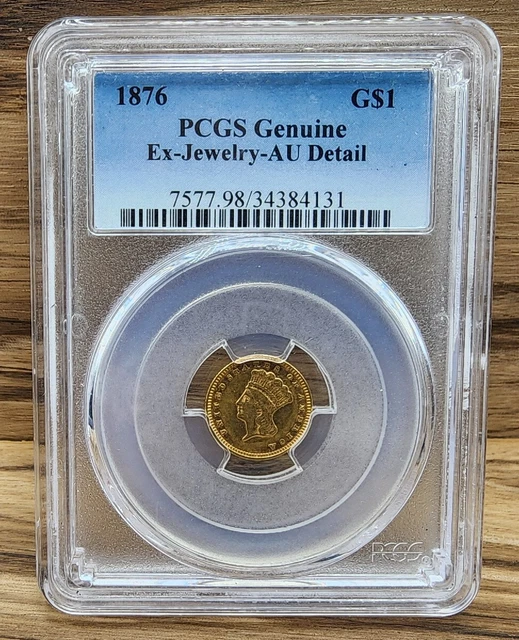 1876 G$1 indian princess head "large head" gold USA coin PCGS AU detail
