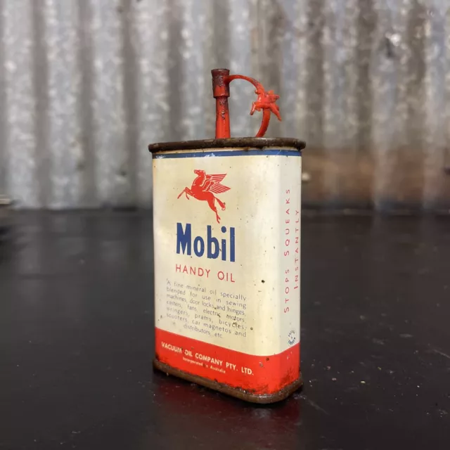 MOBIL Vacuum Oil Co. Australian Handy Oiler - Vintage 4 Fl Oz. Oil Tin 3