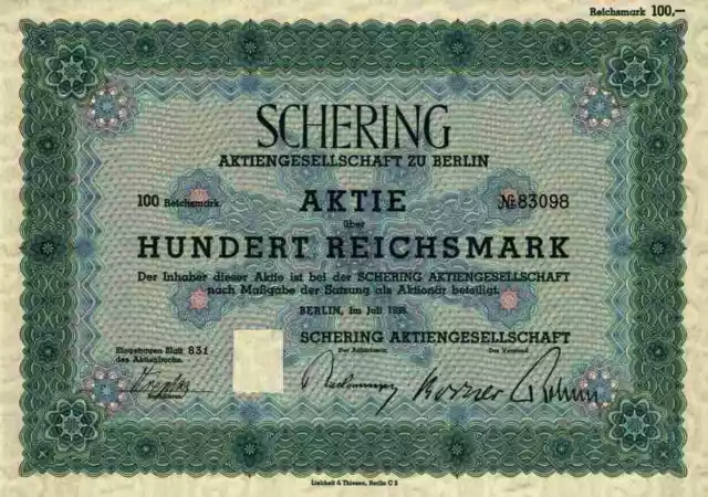 Schering Berlin 1938 Asche Hamburg Bayer Leverkusen 100 RM Asche & Co. Kokswerke