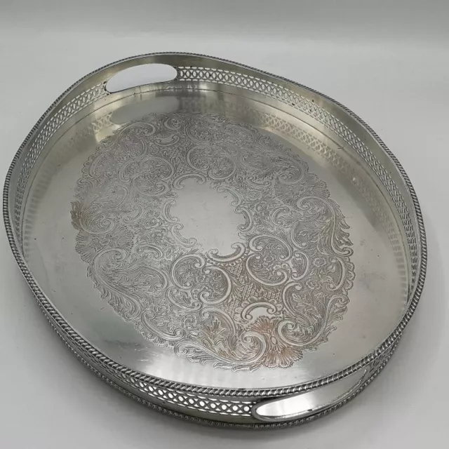 Oval Decorative Silver Plated Tray with Gallery Edge 2