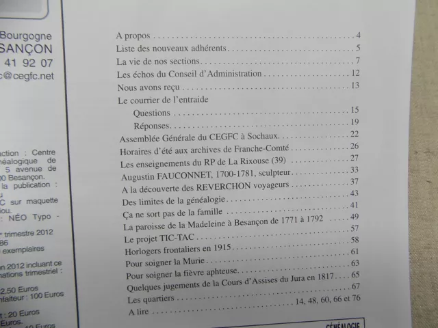 LOT Généalogie Franc-Comtoise 4 Bulletins Année 2012 Complète Franche-Comté 3