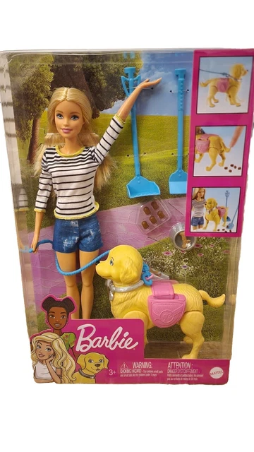 BARBIE DOG WALKER Potty Puppy Doll Play Set With Accessories