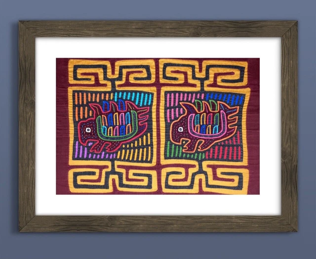 Retro Latin American native wall hanging art, Indigenous Caribbean Panama Mola