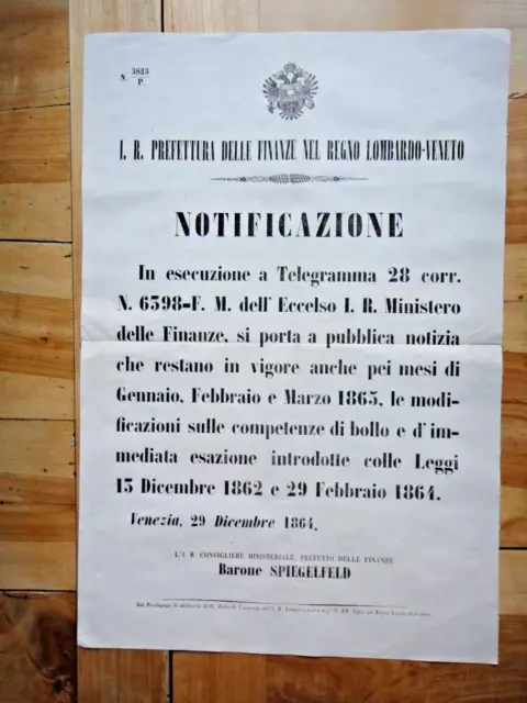 1864-NOTIFICAZIONE-Finanza Regno Lombardo Veneto-Competenze di Bollo+
