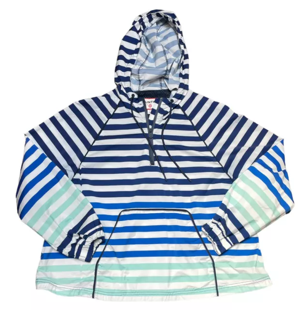 Hunter for Target women's L striped half zip hooded rain crop jacket blue white