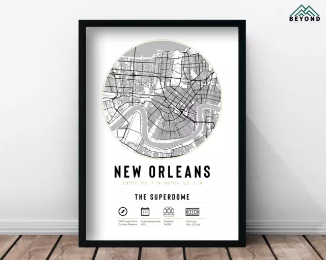 New Orleans Saints The Superdome Minimalist Map Print Poster NFL Gift Caesars