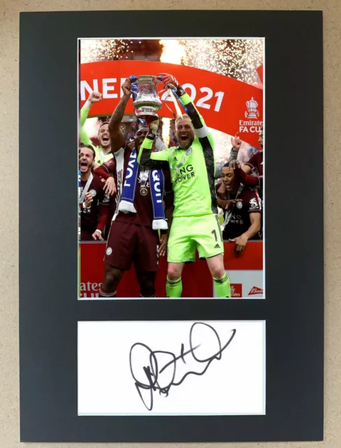 Kasper Schmeichel Hand Signed A4 Display Leicester City FA Cup Winners 2021