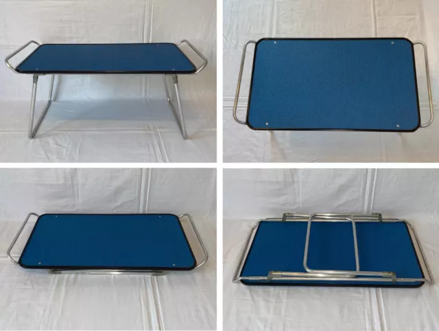 Vintage Blue Lightweight Aluminium Folding Camping Picnic Table with Handles