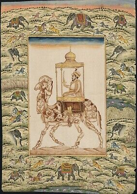 Miniature Ancien Peinture De Empereur Aurangzeb Assis Sur Composite Camel Art 2