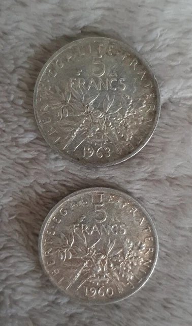 Lot Pièces En Argent 5F Semeuse 1963 Et 1960