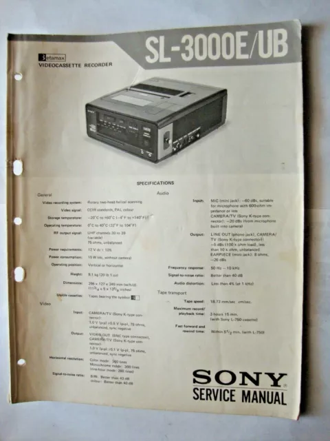 Sl-3000E Originale Sony Service Manual & Supplement   Sl-3000E/Ub