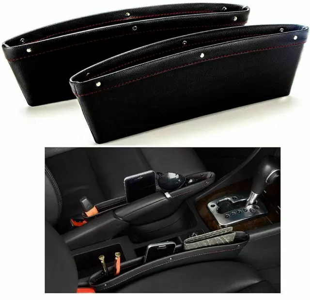 2x PU Leather Catch Catcher Box Caddy Car Seat Gap Slit Pocket Storage Organizer