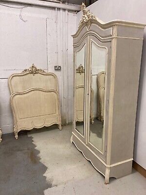 matched pair of Vintage French single beds carved painted 7