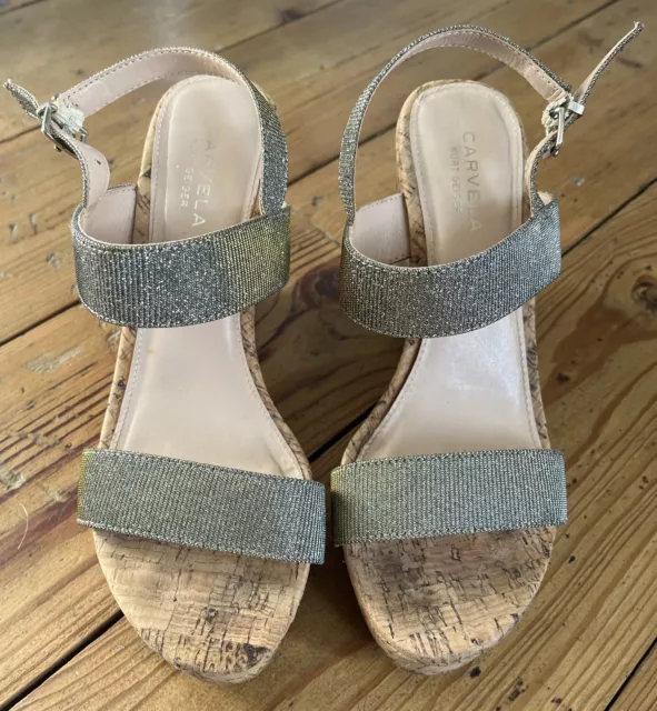 Carvela silver glitter cork -soled wedge sandals, size 5 (38), great condition