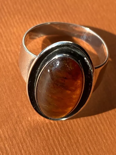 Alter 925 Silberring mit Bernstein N.E Nils Erik FROM Denmark Ring Danish Amber