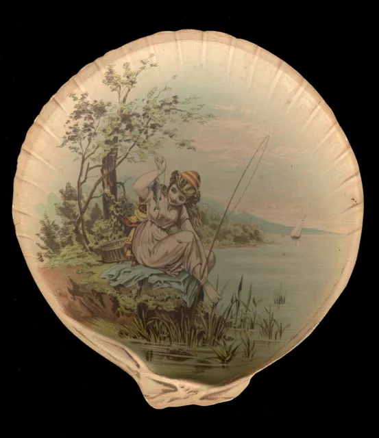 Victorian Paper Plate Girl Fishing Promotional Handout, Spelman Brothers, Donald