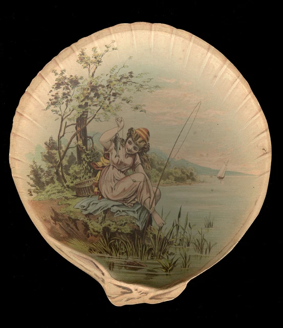 Victorian Paper Plate Girl Fishing Promotional Handout, Spelman Brothers, Donald