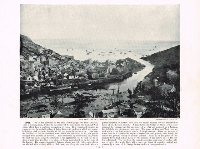Looe From The Hills Showing Estuary Cornwall Antique Picture Print 1895 RTC#85