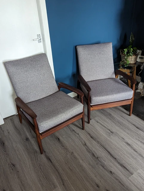 Pair of mid century modern armchairs-professionally refurbished.