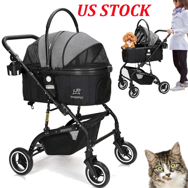 US Detachable Pet Stroller Carrier Dogs Baby Stroller Dog Pull Cart Double Layer
