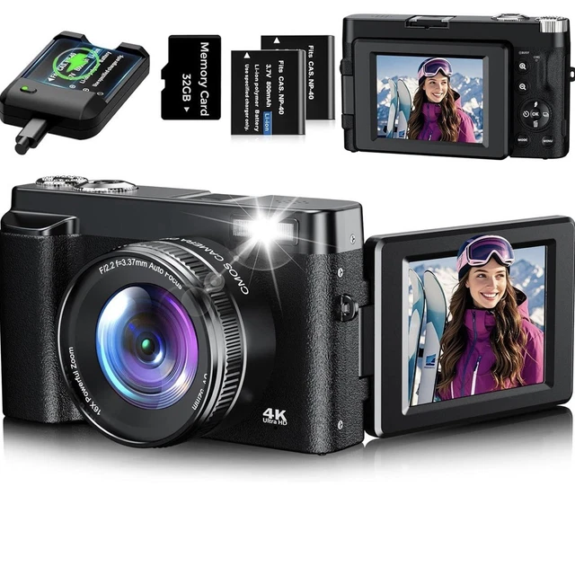 Fotocamera Digitale Compatta 44MP Con Scheda 32GB - Video 1080P, Zoom 16X, 2 Batterie, Ideale Per Adolescenti E Principianti