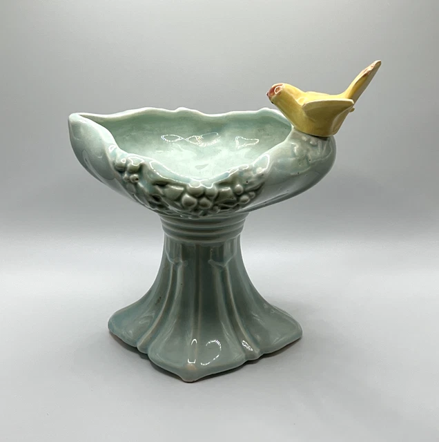 VINTAGE MCCOY BIRD Bath Pedestal Planter Vase 1940’s Pottery Pale Green