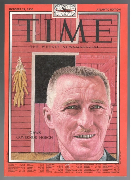 1956 D'ORIGINE TIME IOWA'S Governor Leo Hoegh Et 'Solo Le Cover De